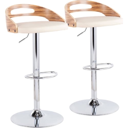 Cassis Adj Swivel Bar Stool in Chrome, Zebra Wood & Cream Leatherette (Set of 2)